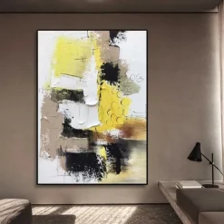 White Gray Yellow Textured Painting Large Colorful Abstract Painting Texture Abstract Painting Colorful Knife Painting Hand-painted Abstract Art Large Canvas Art Boho Decor