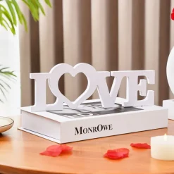 White "LOVE" Letter Tabletop Decor, PVC Freestanding Sign, Romantic Valentine's Day, Wedding, Anniversary Decoration, Warm Indoor Desktop Letter Ornament for Home and Party Display