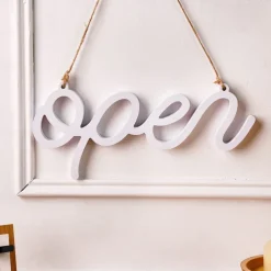 White "OPEN" Letter Hanging Sign, Lightweight PVC Wall Decor, Warm and Inviting Entryway Decoration, Freestanding or Wall-Mounted Plaque for Home, Shop, Café, and Business Display