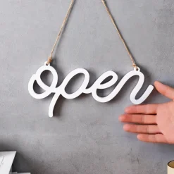 White "OPEN" Letter Hanging Sign, Lightweight PVC Wall Decor, Warm and Inviting Entryway Decoration, Freestanding or Wall-Mounted Plaque for Home, Shop, Café, and Business Display