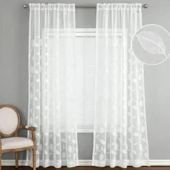 White Sheer Curtains Long Embroidered Semi Transparent Window Screen Leaves Sheer Curtains for Living Room Bedroom