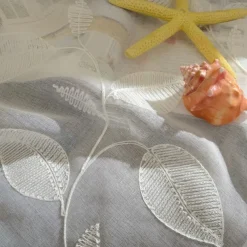 White Sheer Curtains Long Embroidered Semi Transparent Window Screen Leaves Sheer Curtains for Living Room Bedroom