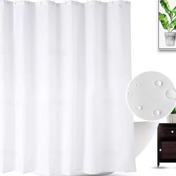 White Shower Curtain Liner White Water Repellent Weighted Fabric 180cm*180cm(70"*70") for Bathroom Hotel Spa, Odorless, Washable