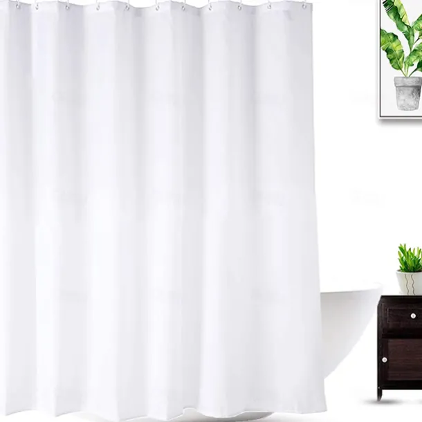 White Shower Curtain Liner White Water Repellent Weighted Fabric 180cm*180cm(70"*70") for Bathroom Hotel Spa, Odorless, Washable