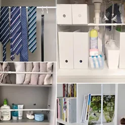 White Tension Curtain Rod Spring Rods Expandable Curtain Rod Adjustable, for Bathroom, Kitchen, Window, Cupboard, Wardrobe, Bookshelf DIY Projects