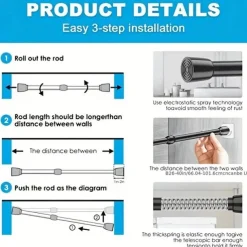 White Tension Curtain Rod Spring Rods Expandable Curtain Rod Adjustable, for Bathroom, Kitchen, Window, Cupboard, Wardrobe, Bookshelf DIY Projects