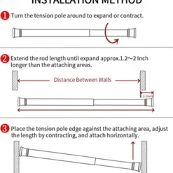 White Tension Curtain Rod Spring Rods Expandable Curtain Rod Adjustable, for Bathroom, Kitchen, Window, Cupboard, Wardrobe, Bookshelf DIY Projects