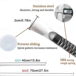 White Tension Curtain Rod Spring Rods Expandable Curtain Rod Adjustable, for Bathroom, Kitchen, Window, Cupboard, Wardrobe, Bookshelf DIY Projects