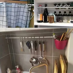 White Tension Curtain Rod Spring Rods Expandable Curtain Rod Adjustable, for Bathroom, Kitchen, Window, Cupboard, Wardrobe, Bookshelf DIY Projects