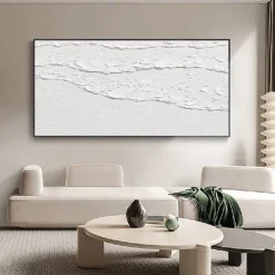 white waves Abstract painting handmade white wall art Horizontal painting art white textured wave painting wall art white Canvas oil painting wall art white abstract ocean wall art painting