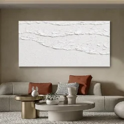 white waves Abstract painting handmade white wall art Horizontal painting art white textured wave painting wall art white Canvas oil painting wall art white abstract ocean wall art painting