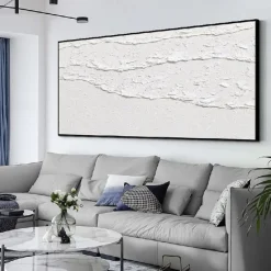white waves Abstract painting handmade white wall art Horizontal painting art white textured wave painting wall art white Canvas oil painting wall art white abstract ocean wall art painting