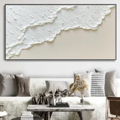 white waves Abstract painting handmade white wall art Horizontal painting art white textured wave painting wall art white Canvas oil painting wall art white abstract ocean wall art painting