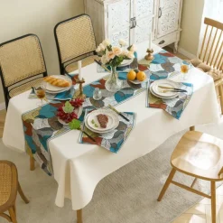 Wide Border Jacquard Table Runner with Messy Colorful Leaves 71/79/87inch Long