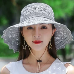 Wide Brim Straw Sun Hat for Women, Floppy Beach Hat with Bowknot, UV Protection Summer Hat, Foldable Outdoor Travel Visor