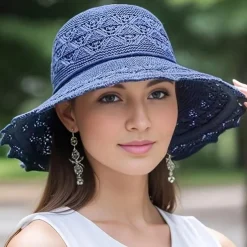 Wide Brim Straw Sun Hat for Women, Floppy Beach Hat with Bowknot, UV Protection Summer Hat, Foldable Outdoor Travel Visor