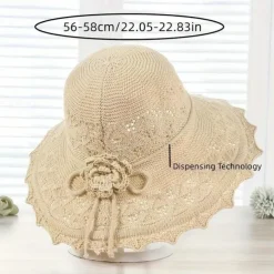Wide Brim Straw Sun Hat for Women, Floppy Beach Hat with Bowknot, UV Protection Summer Hat, Foldable Outdoor Travel Visor