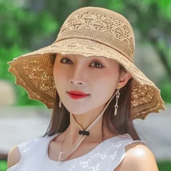Wide Brim Straw Sun Hat for Women, Floppy Beach Hat with Bowknot, UV Protection Summer Hat, Foldable Outdoor Travel Visor