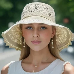 Wide Brim Straw Sun Hat for Women, Floppy Beach Hat with Bowknot, UV Protection Summer Hat, Foldable Outdoor Travel Visor