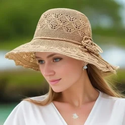 Wide Brim Straw Sun Hat for Women, Floppy Beach Hat with Bowknot, UV Protection Summer Hat, Foldable Outdoor Travel Visor