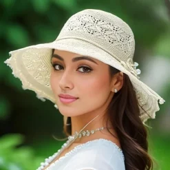 Wide Brim Straw Sun Hat for Women, Floppy Beach Hat with Bowknot, UV Protection Summer Hat, Foldable Outdoor Travel Visor