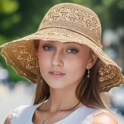 Wide Brim Straw Sun Hat for Women, Floppy Beach Hat with Bowknot, UV Protection Summer Hat, Foldable Outdoor Travel Visor
