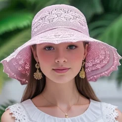 Wide Brim UPF Sun Hat, Elegant Women's Breathable Foldable Beach Hat, Hand Washable, Summer Large Travel Sunshade Hat