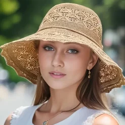 Wide Brim UPF Sun Hat, Elegant Women's Breathable Foldable Beach Hat, Hand Washable, Summer Large Travel Sunshade Hat
