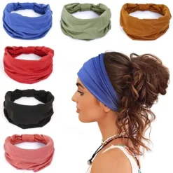 Wide Headbands For Women Non Slip Soft Elastic Hair Bands Yoga Running Sports Workout Gym Head Wraps Knotted Cotton Cloth African Turbans Bandana