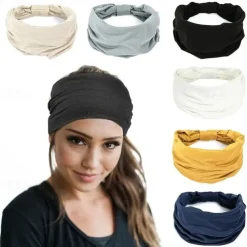 Wide Headbands For Women Non Slip Soft Elastic Hair Bands Yoga Running Sports Workout Gym Head Wraps Knotted Cotton Cloth African Turbans Bandana