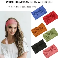 Wide Headbands For Women Non Slip Soft Elastic Hair Bands Yoga Running Sports Workout Gym Head Wraps Knotted Cotton Cloth African Turbans Bandana