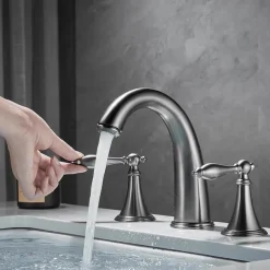 Widespread Bathroom Faucet Sink Mixer Basin Taps, Twin Handle Vessel Tap with Cold and Hot Hose