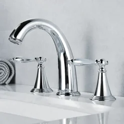 Widespread Bathroom Faucet Sink Mixer Basin Taps, Twin Handle Vessel Tap with Cold and Hot Hose