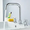 Widespread Bathroom Sink Mixer Faucet Deck Mounted, 360 Swivel Brass 3 Hole 2 Handle Basin Tap, Washroom Basin Vessel Water Tap with Hot and Cold Water Hose