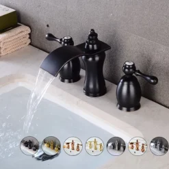 Widespread Bathroom Sink Faucet,Two Handle Three Holes Waterfall Electroplated Bath Taps