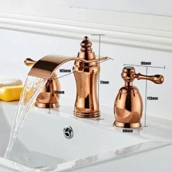 Widespread Bathroom Sink Faucet,Two Handle Three Holes Waterfall Electroplated Bath Taps