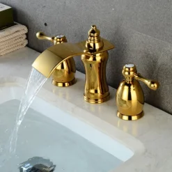 Widespread Bathroom Sink Faucet,Two Handle Three Holes Waterfall Electroplated Bath Taps