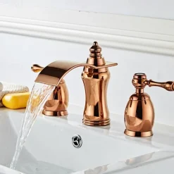 Widespread Bathroom Sink Faucet,Two Handle Three Holes Waterfall Electroplated Bath Taps