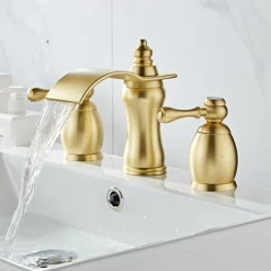 Widespread Bathroom Sink Faucet,Two Handle Three Holes Waterfall Electroplated Bath Taps