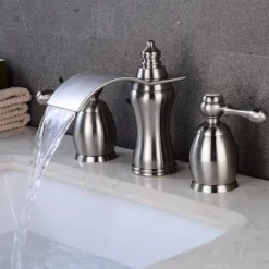 Widespread Bathroom Sink Faucet,Two Handle Three Holes Waterfall Electroplated Bath Taps