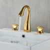 Widespread Bathroom Sink Mixer Faucet, 3 Hole 2 Handle Brass Valve Deck Mounted Basin Taps with Hot and Cold Hose, Vessel Water Tap