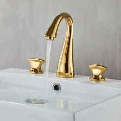 Widespread Bathroom Sink Mixer Faucet, 3 Hole 2 Handle Brass Valve Deck Mounted Basin Taps with Hot and Cold Hose, Vessel Water Tap