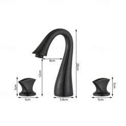 Widespread Bathroom Sink Mixer Faucet, 3 Hole 2 Handle Brass Valve Deck Mounted Basin Taps with Hot and Cold Hose, Vessel Water Tap