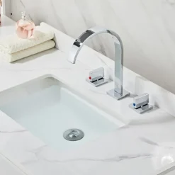 Widespread Bathroom Sink Mixer Faucet, High Arc Basin Taps 3 Hole 2 Handle Basin Tap Deck Mounted, Y-shape Quick Connect ashroom Vessel Water Tap with Cold Hot Hose