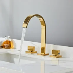 Widespread Bathroom Sink Mixer Faucet, High Arc Basin Taps 3 Hole 2 Handle Basin Tap Deck Mounted, Y-shape Quick Connect ashroom Vessel Water Tap with Cold Hot Hose