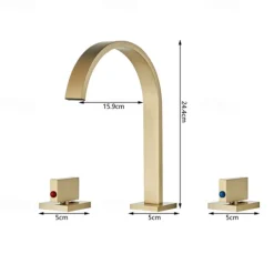 Widespread Bathroom Sink Mixer Faucet, High Arc Basin Taps 3 Hole 2 Handle Basin Tap Deck Mounted, Y-shape Quick Connect ashroom Vessel Water Tap with Cold Hot Hose