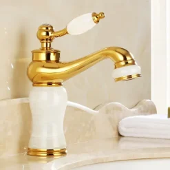 Widespread Bathroom Sink Mixer Faucet - Electroplated Centerset Handle One HoleBath Taps, Brass Basin Taps Single Handle with Hot and Cold Hose