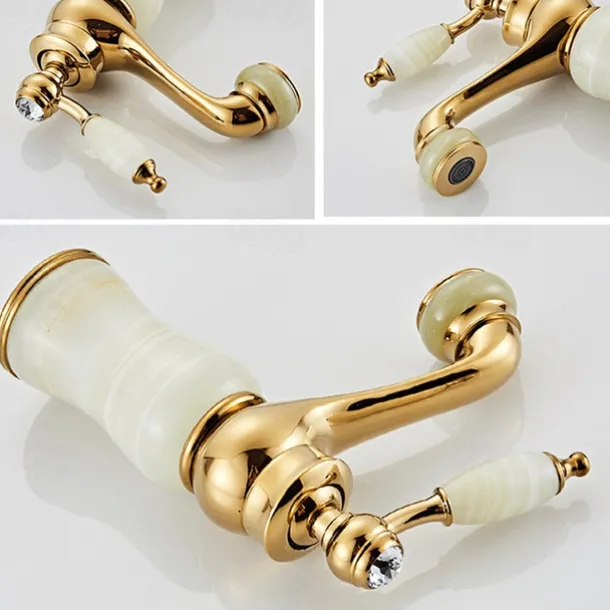 Widespread Bathroom Sink Mixer Faucet - Electroplated Centerset Handle One HoleBath Taps, Brass Basin Taps Single Handle with Hot and Cold Hose