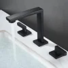 Widespread Bathroom Sink Mixer Faucet, 360 Swivel Brass 3 Hole 2 Handle Basin Tap Deck Mounted, Washroom Basin Vessel Water Tap with Hot and Cold Hose Black Chrome Golden White Grey