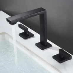 Widespread Bathroom Sink Mixer Faucet, 360 Swivel Brass 3 Hole 2 Handle Basin Tap Deck Mounted, Washroom Basin Vessel Water Tap with Hot and Cold Hose Black Chrome Golden White Grey